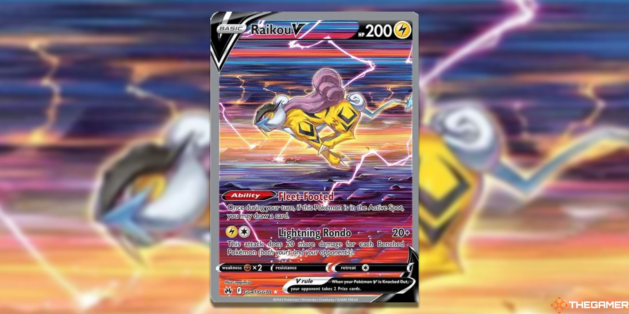 The Crown Zenith Raikou V in Pokemon TCG, with art by nagimiso.