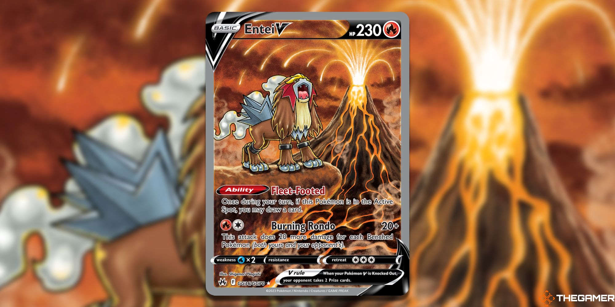 The Crown Zenith Entei V Card from the Pokemon TCG.