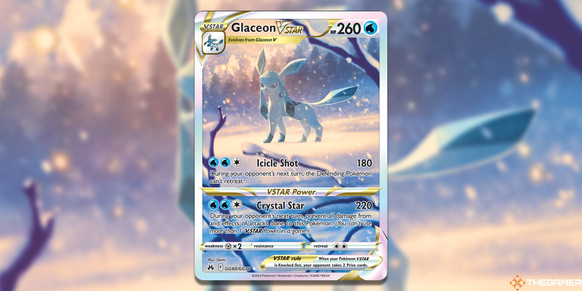 The Crown Zenith Glaceon VSTAR in Pokemon TCG, with art by Gemi