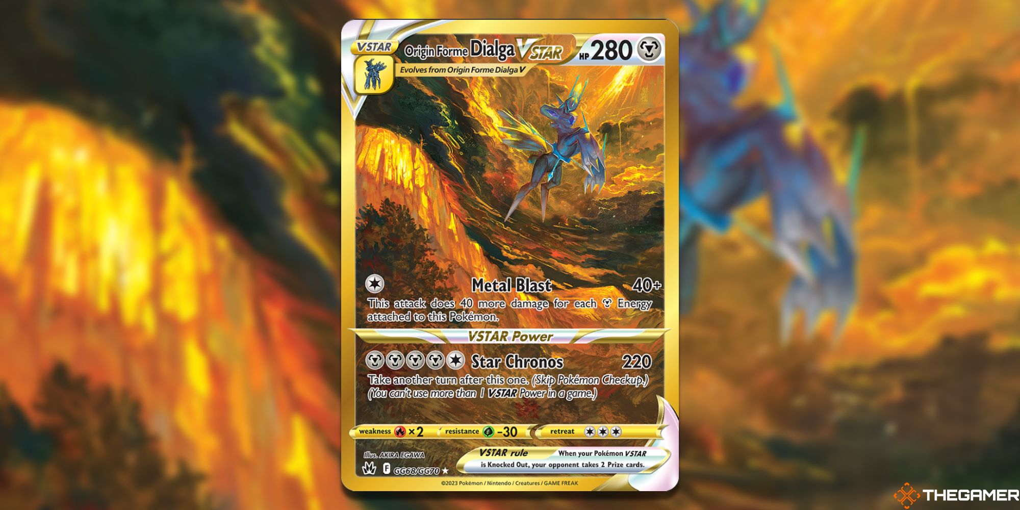 The Crown Zenith Origin Forme Dalga VSTAR in Pokemon TCG, with art by Akira Egawa