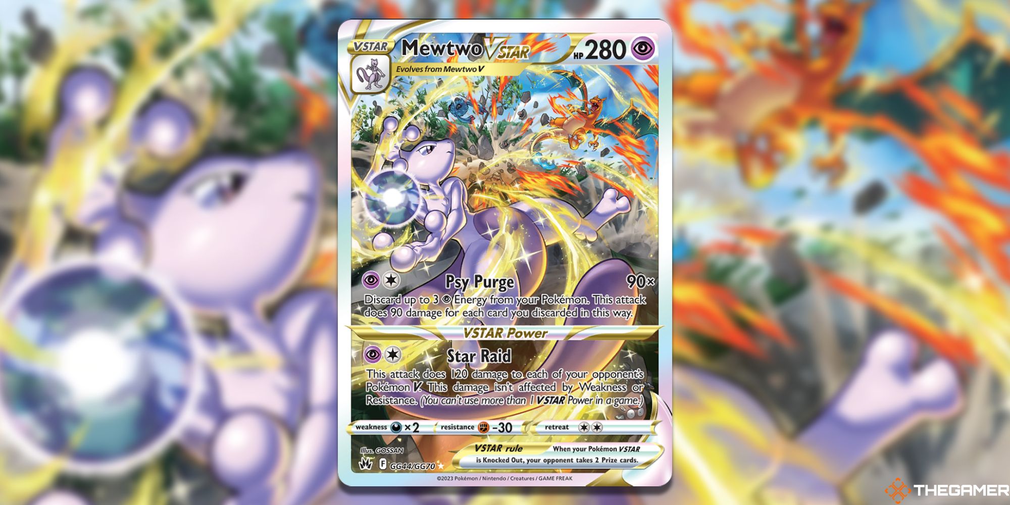 The Crown Zenith Mewtwo VSTAR in Pokemon TCG, with art by Gossan.