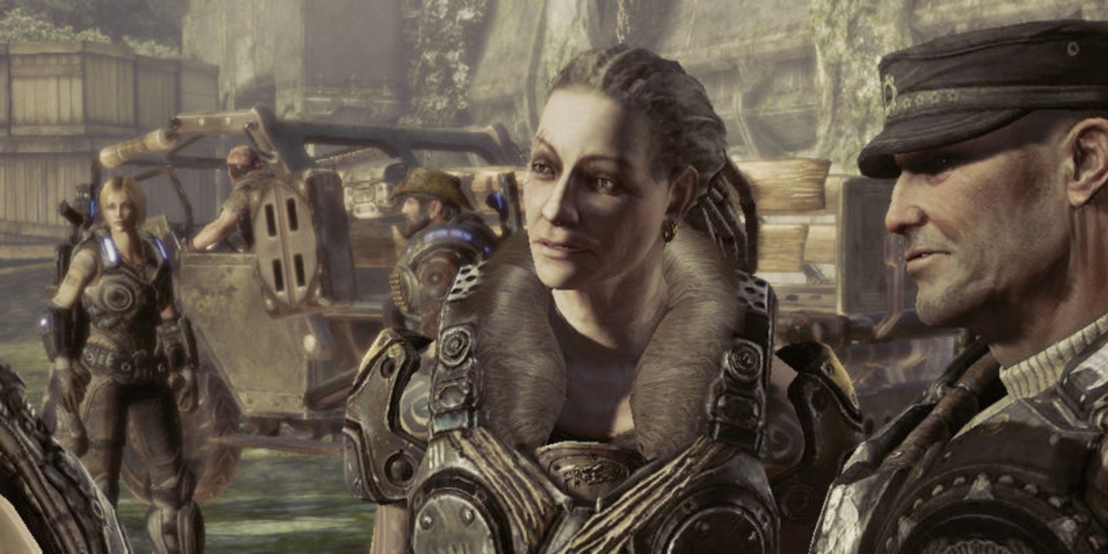 Gears Of War 3 screenshot of Bernie stood next to Hoffman.