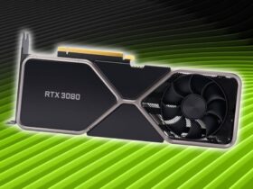 RTX 3080 GPU with green ripple effect Nvidia RTX 50-series backdrop