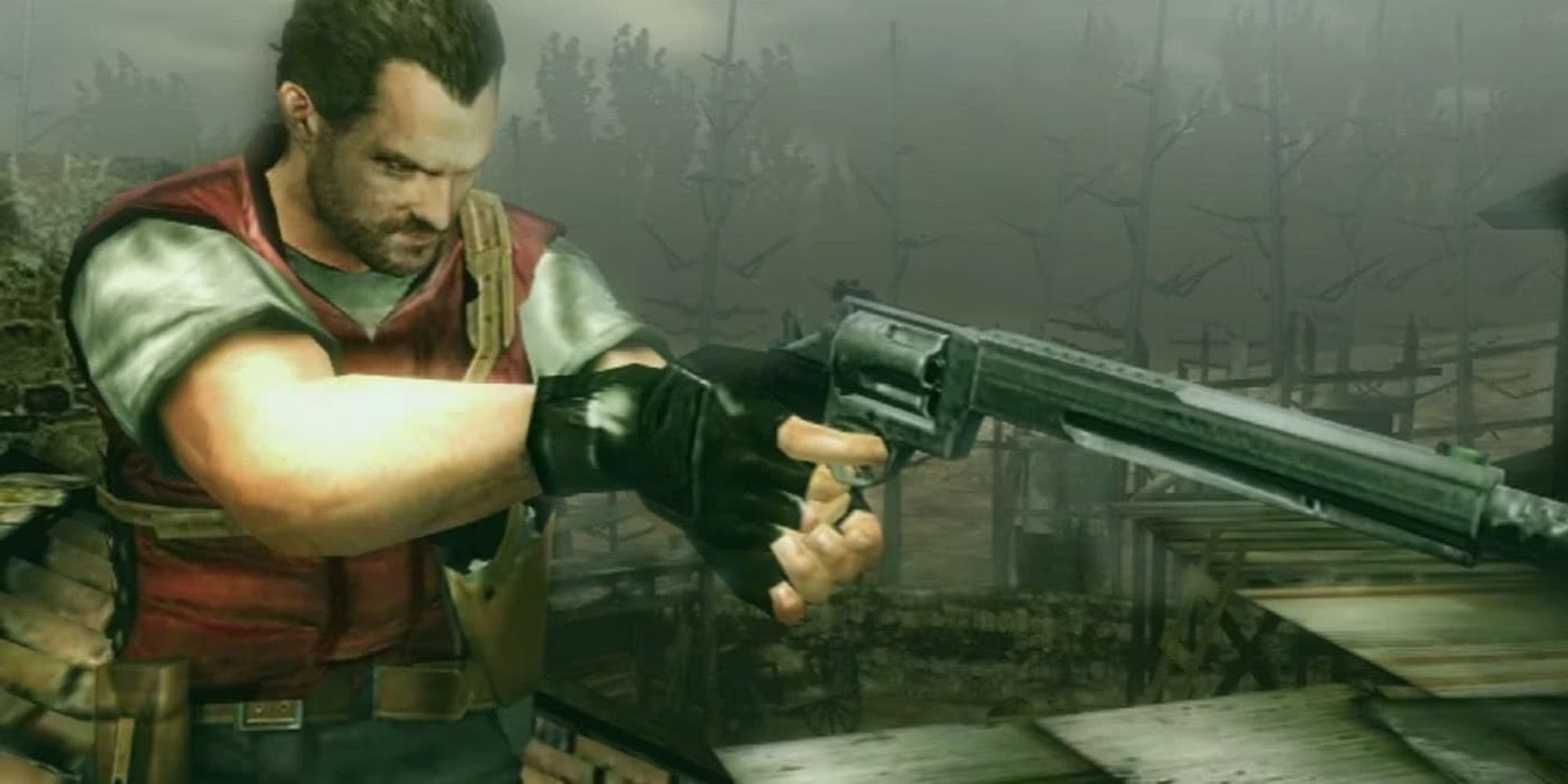 Barry Burton aims a gun in Resident Evil: Revelations 2.