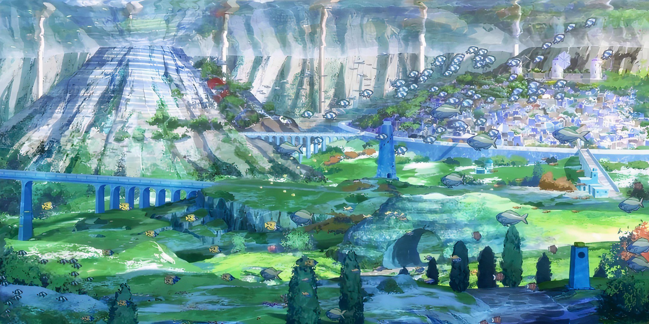 Screenshot of Shioshishio village from Nagi No Asukara.