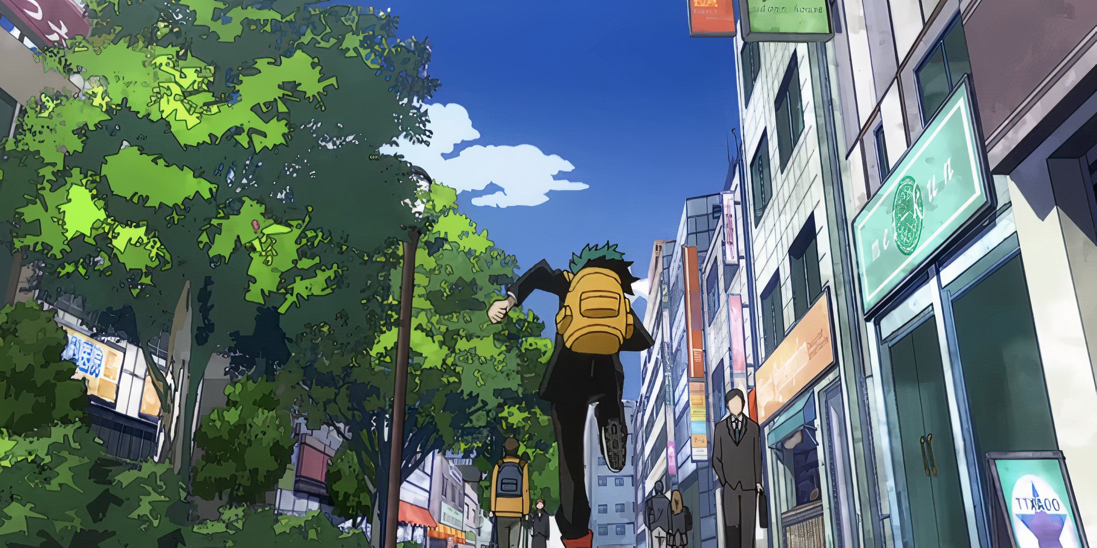 Screenshot of Izuku running down the street in My Hero Academia.