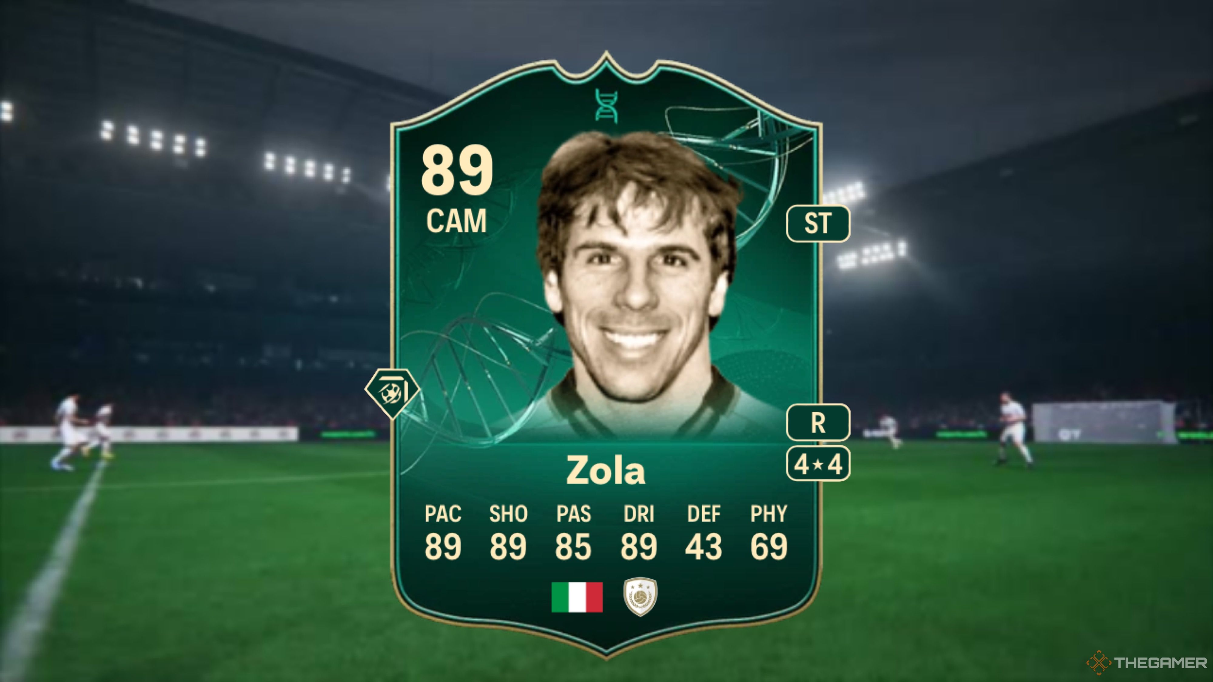 Image showing Zola card against a faded pitch background.