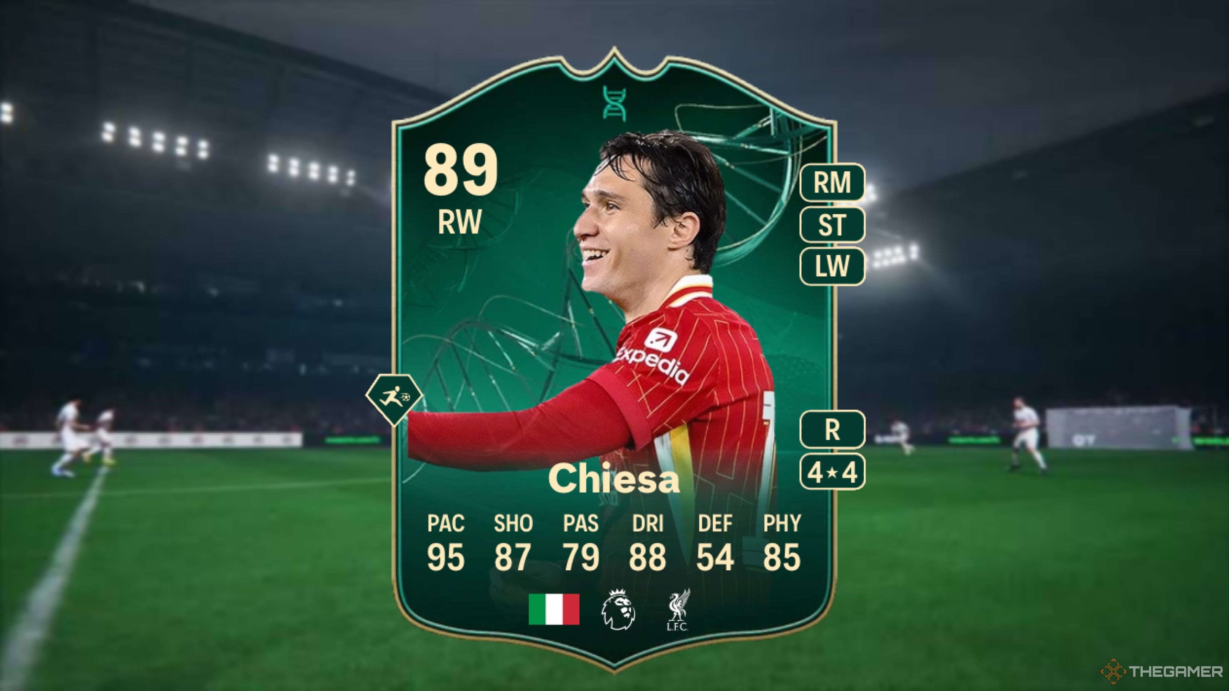 Image showing Chiesa card against a faded pitch background.