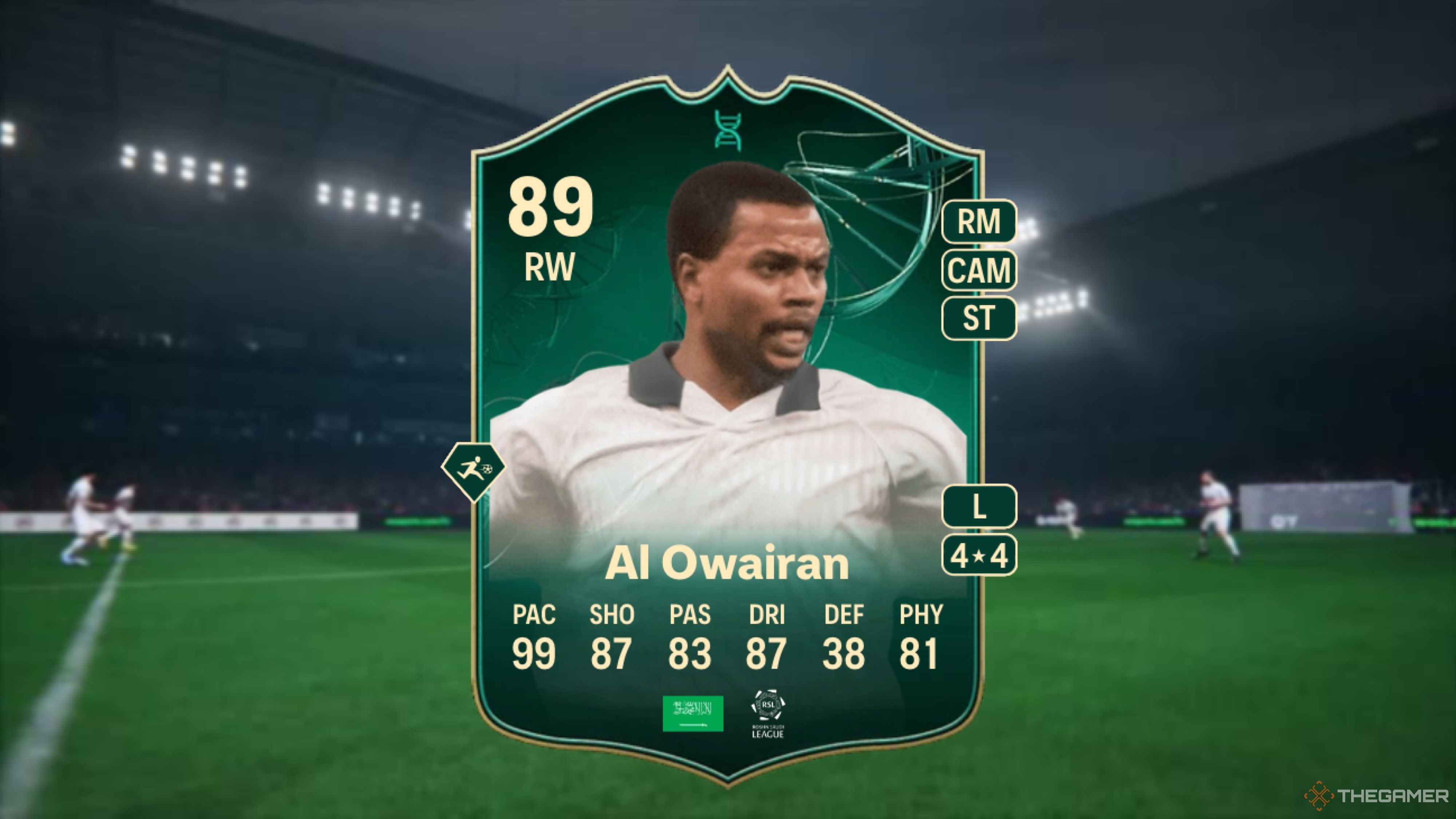 Image showing Al-Owairan card against a faded pitch background.