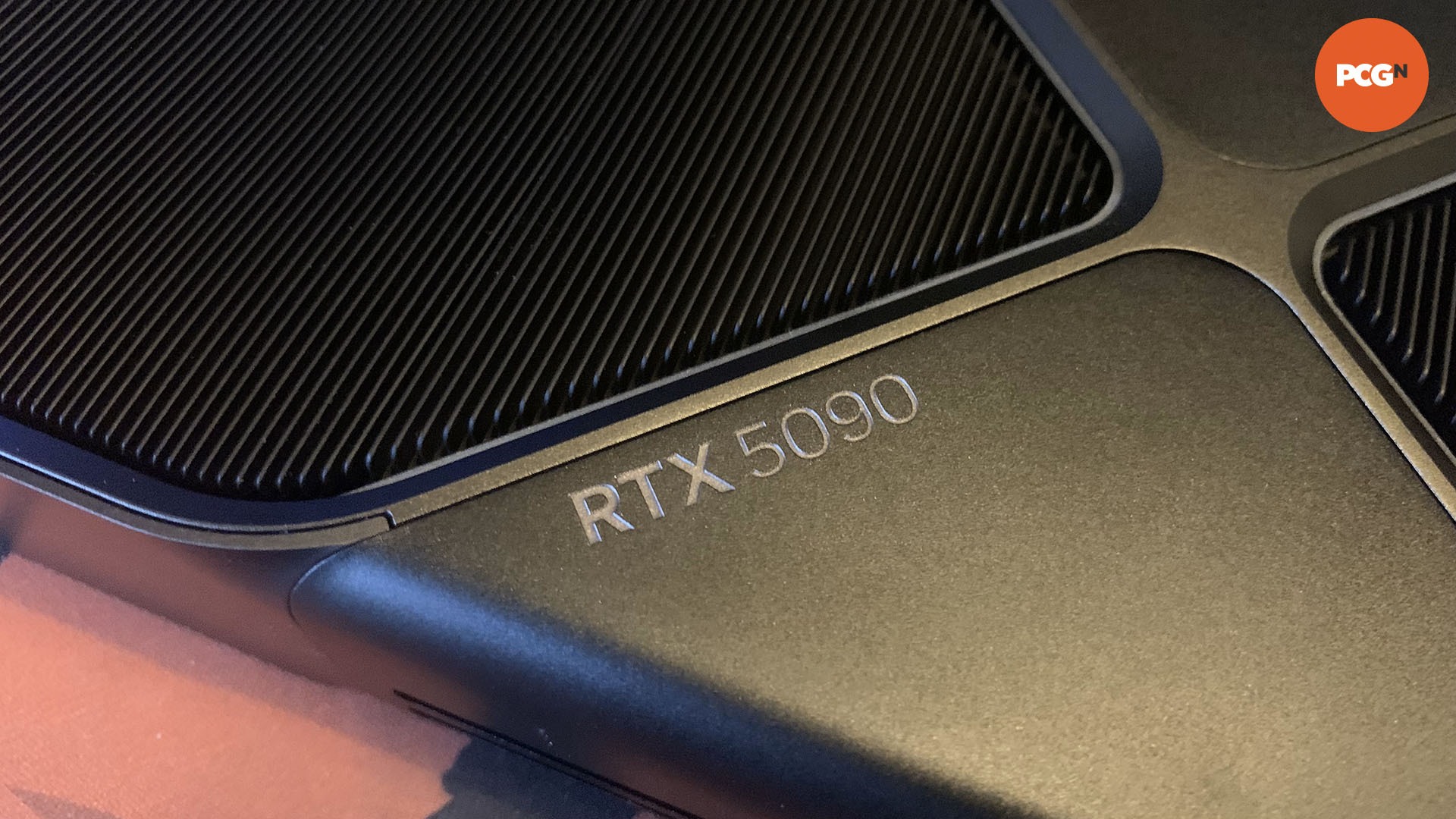 Nvidia GeForce RTX 5090 unboxing: Back of card, text up close