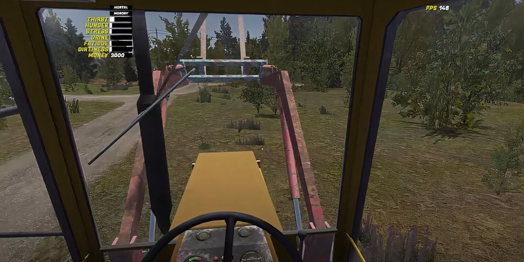 The player driving a Kekmet tractor in My Summer Car.