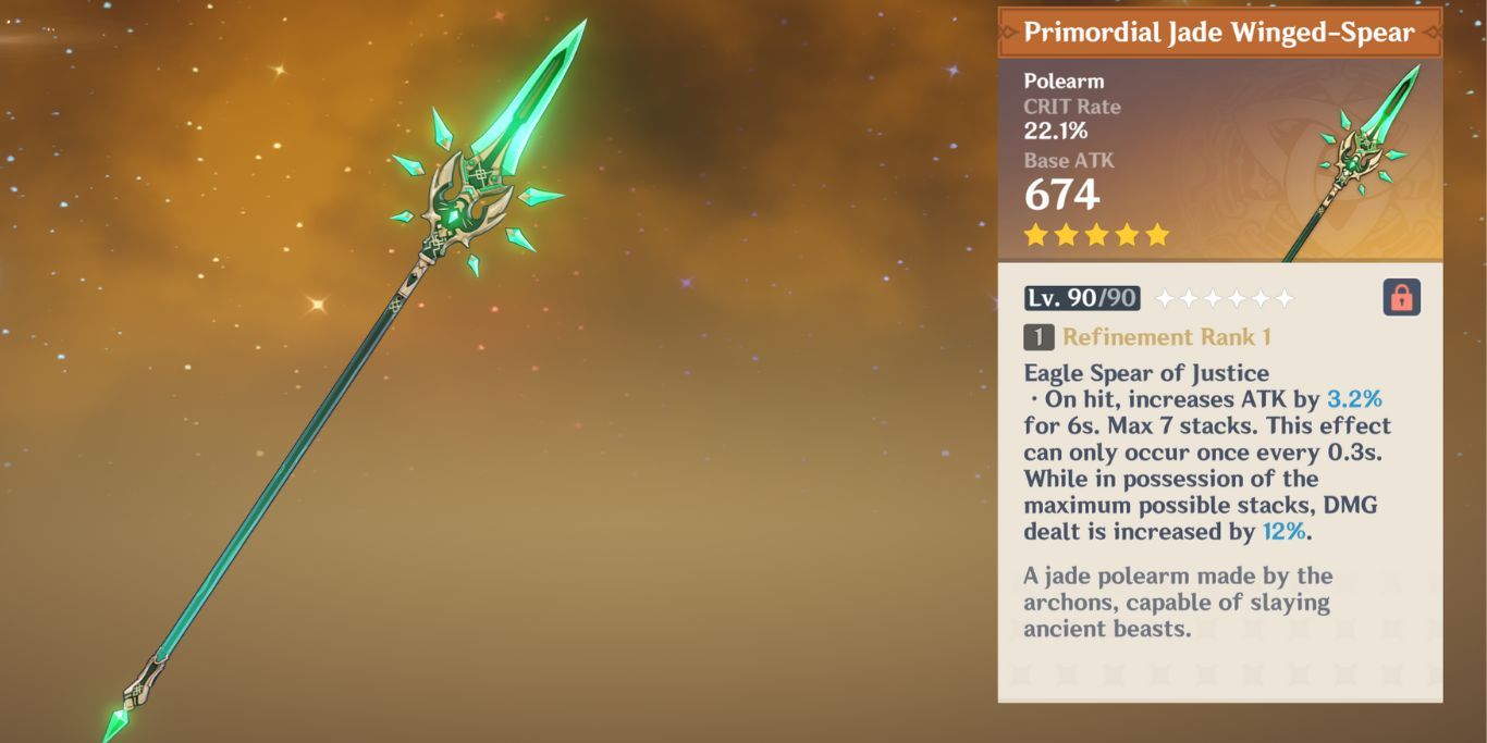 Genshin Impact Primordial Jade-Winged Spear Weapon.