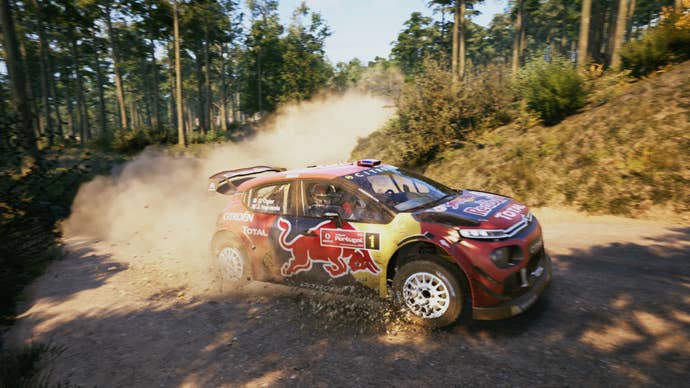 A Citroen C3 WRC sliding in EA Sports WRC.