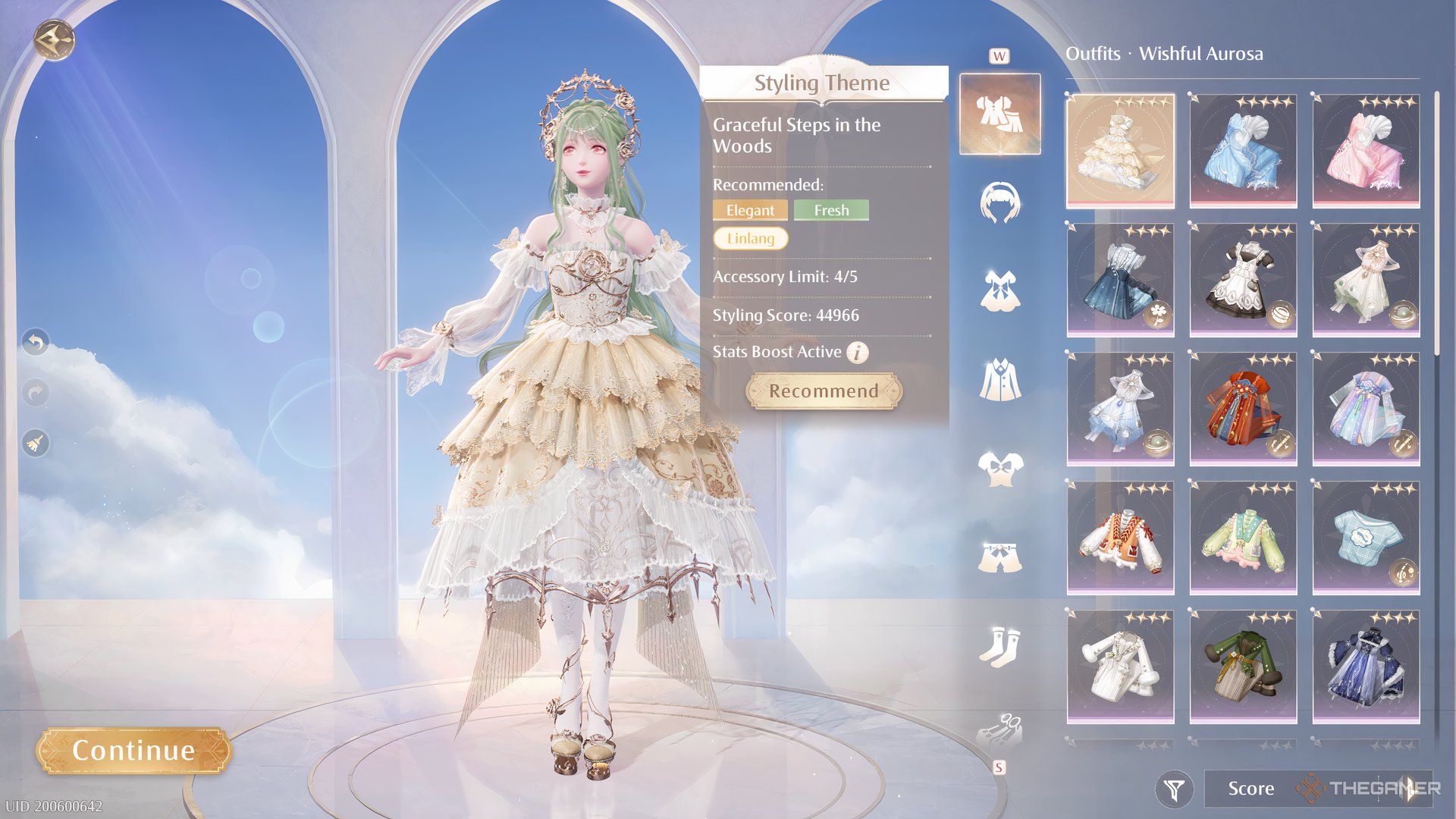 Nikki is wearing the Wishful Aurosa outfit to match the theme in Infinity Nikki.