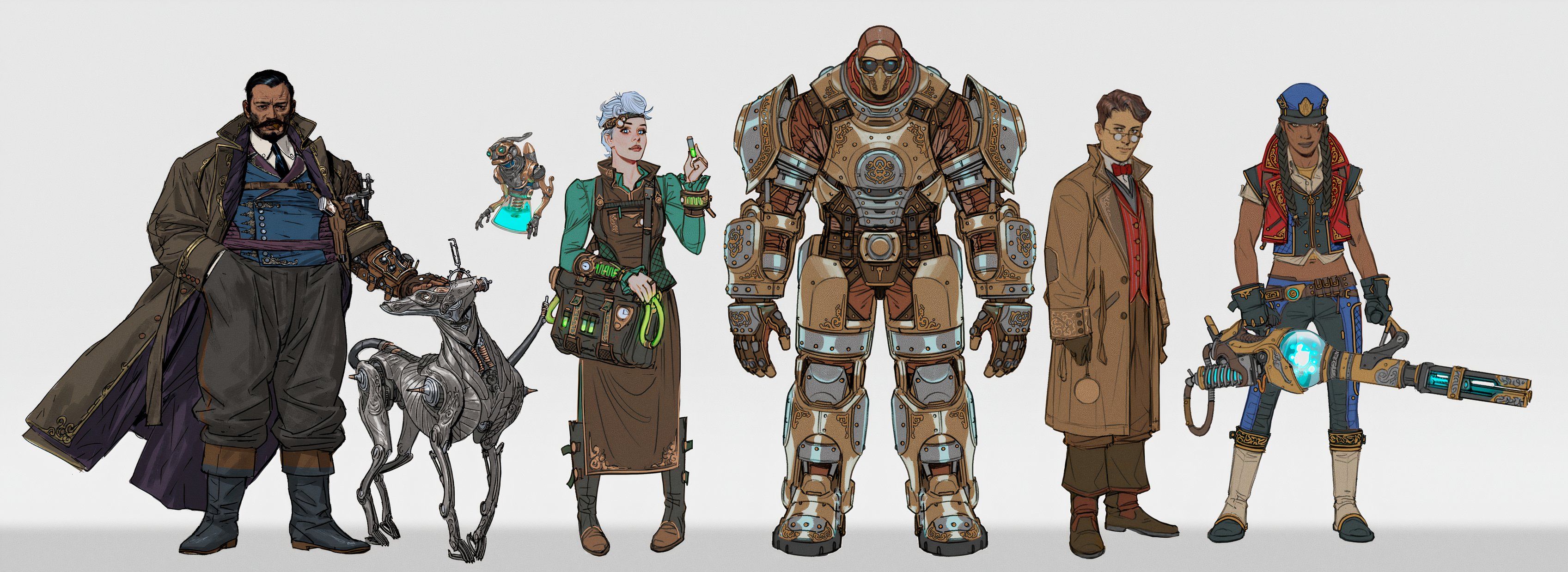 Eberron Dungeons & Dragons Concept Character Line up showcasing five characters by John Grello.