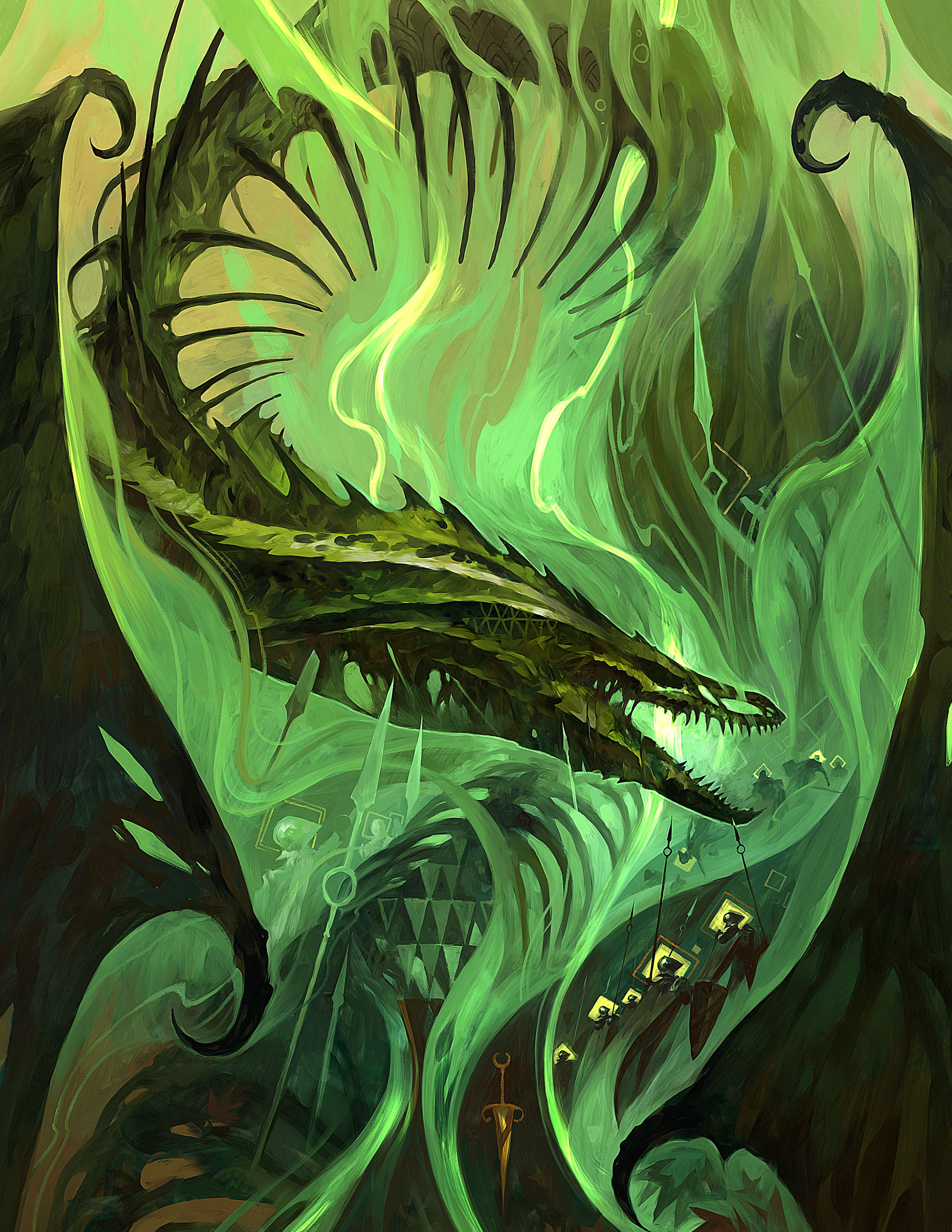 A necrotic dragon wreathed in green flame