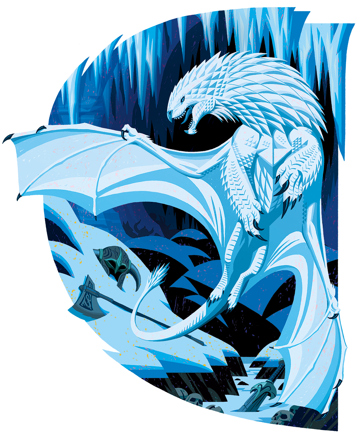 A white dragon in an icy environment