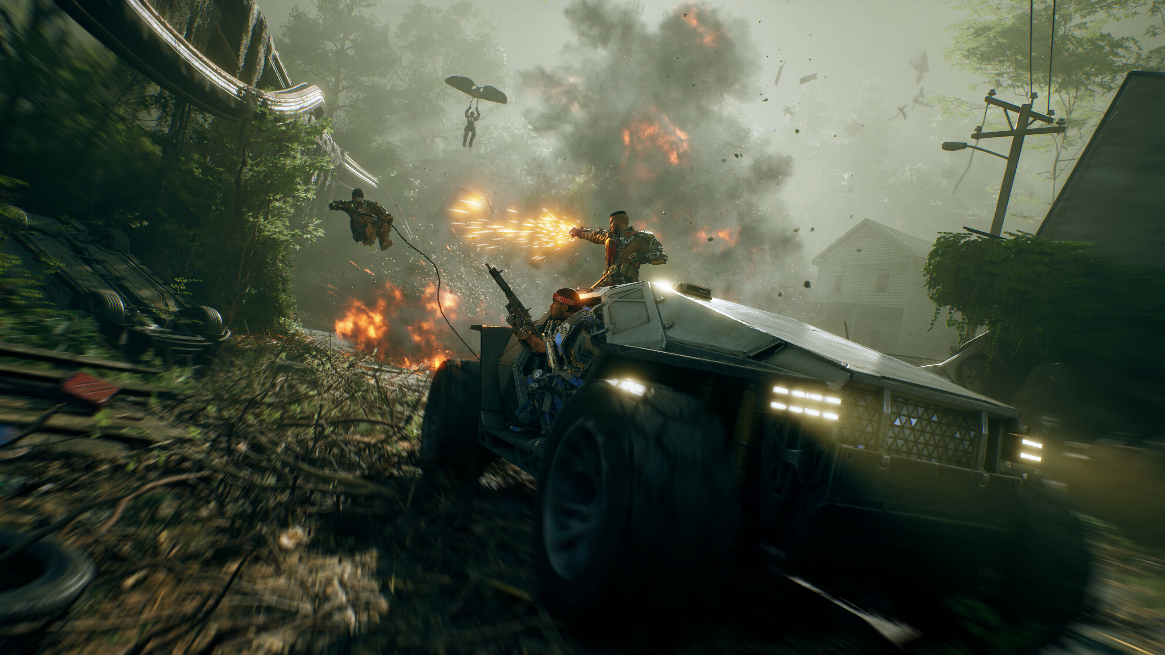 Players riding in a vehicle in Exoborne.