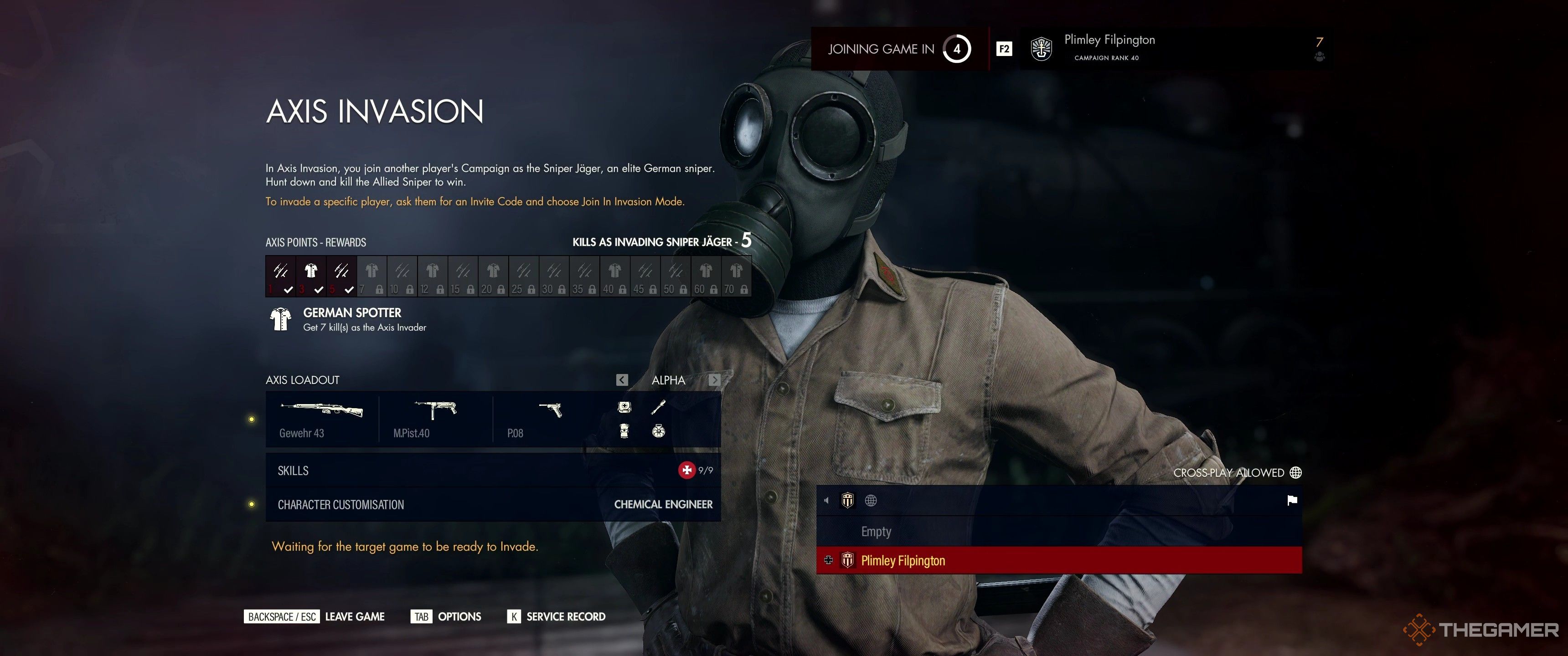 The Axis Invasion menu in Sniper Elite: Resistance.