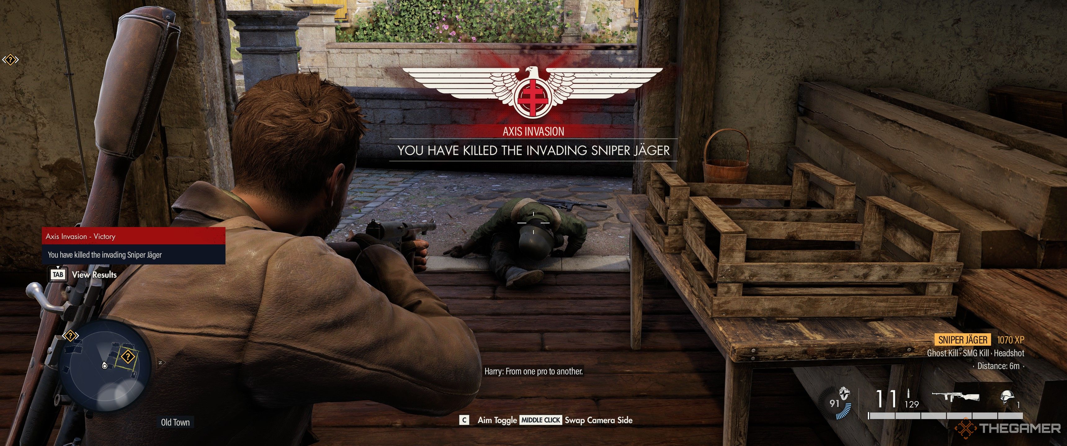 Killing an invader in Sniper Elite: Resistance.