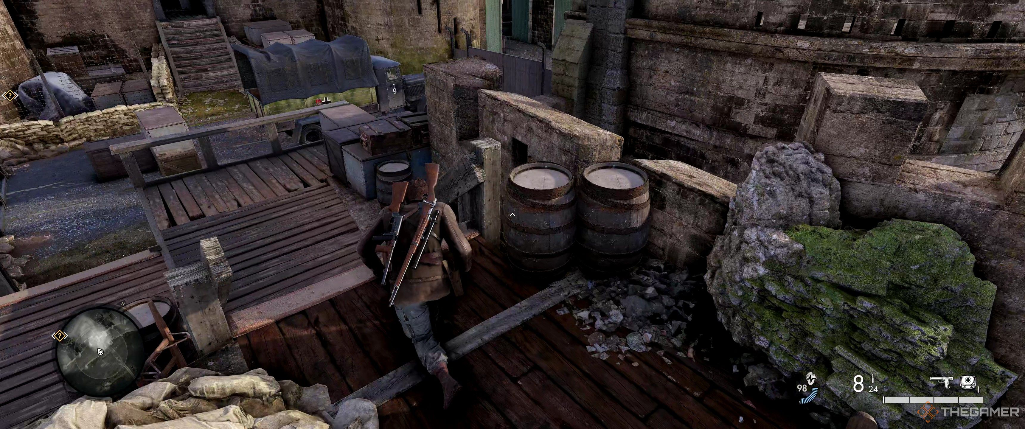 Going over the wall in Sniper Elite: Resistance.