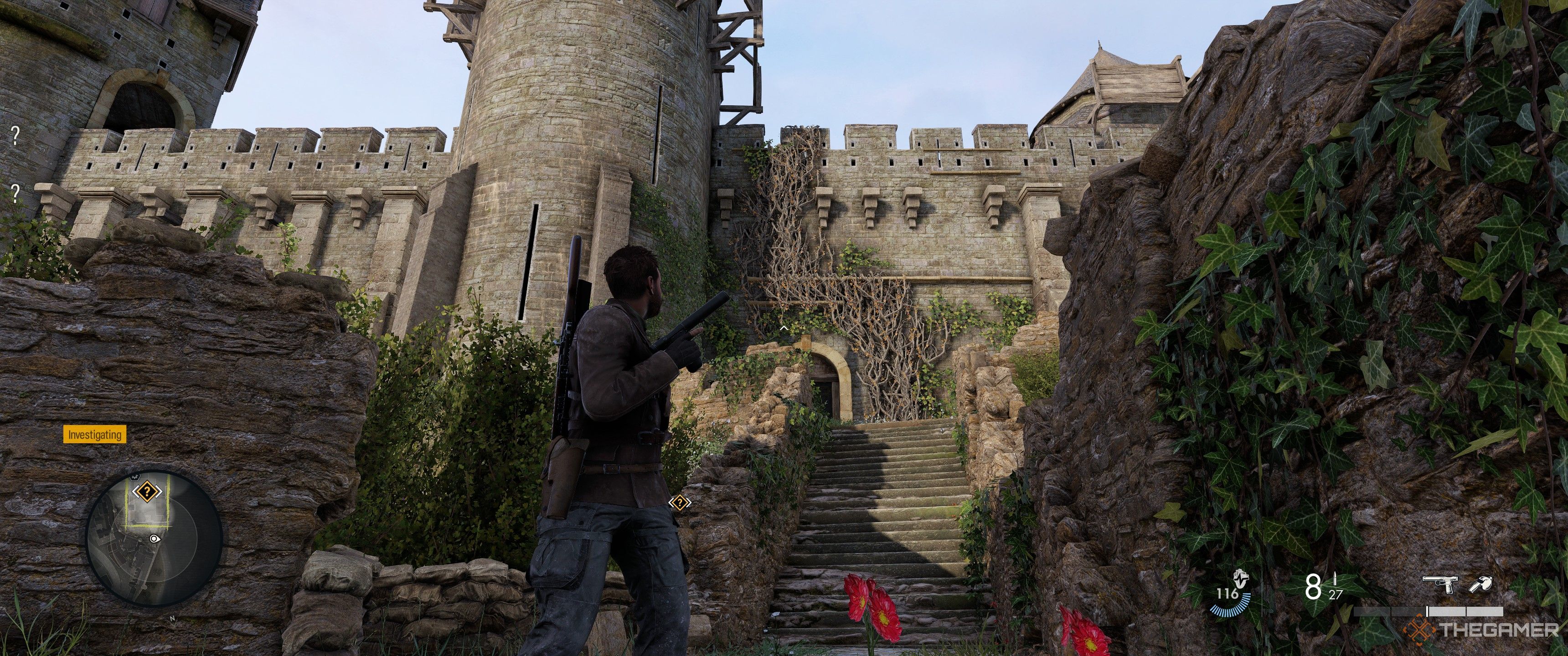 The vines leading up the wall in Sniper Elite: Resistance.