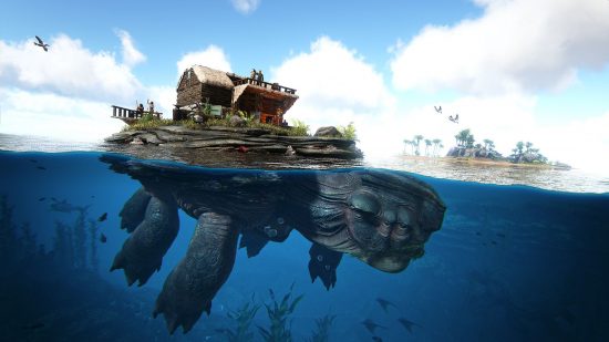 Ark servers: an entire habitat has been built on the back of a swimming turtle dino