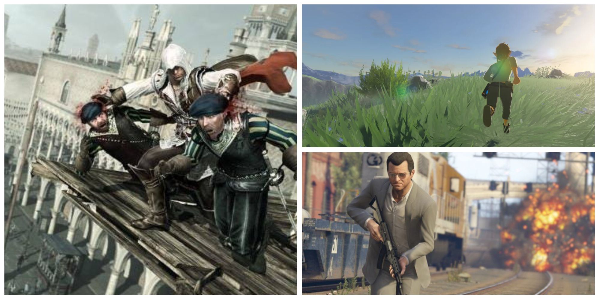 assassin's creed 2, breath of the wild, grand theft auto 5