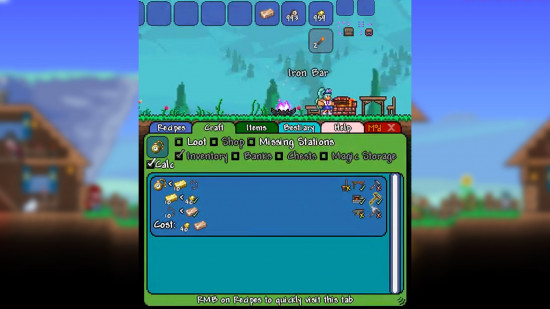 Best Terraria mods: the recipe browser mod UI