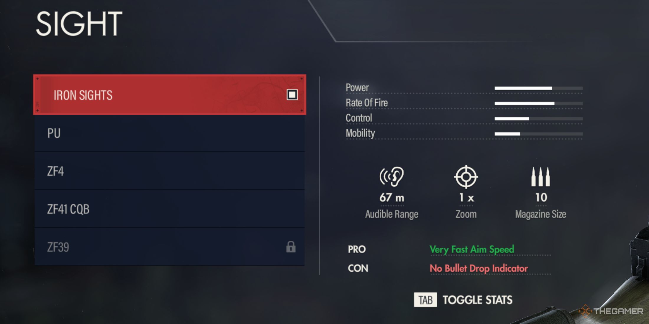 A photo of iron sight settings in Sniper Elite Resistance.