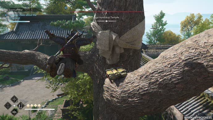 Yasuke leaps towards a tree branch in Assassin's Creed Shadows.