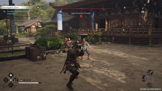 Yasuke holds his sword high as he fights shrine guardians in Assassin's Creed Shadows.