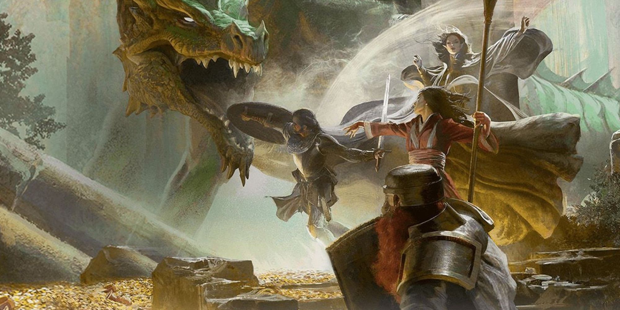 Heroes fighting a dragon from Dungeons & Dragons.