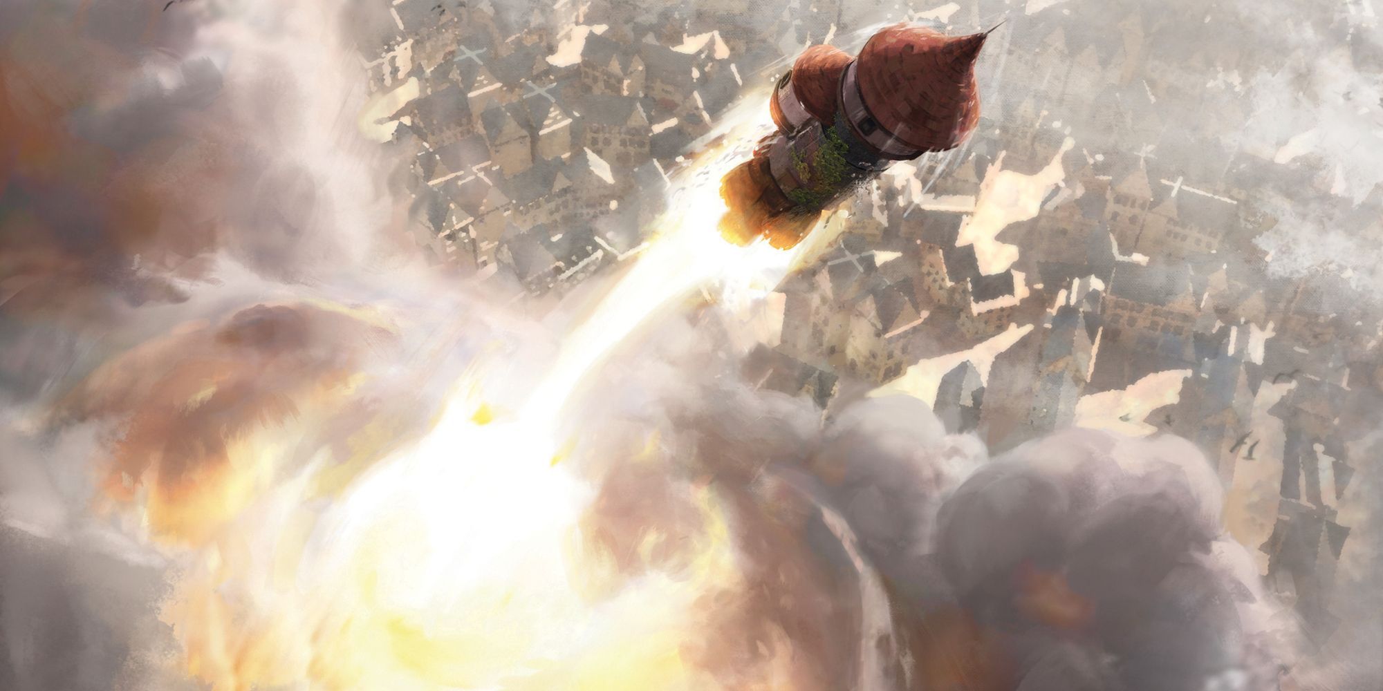 Dungeons & Dragons image showing a Rocket Tower launching from Candlekeep.