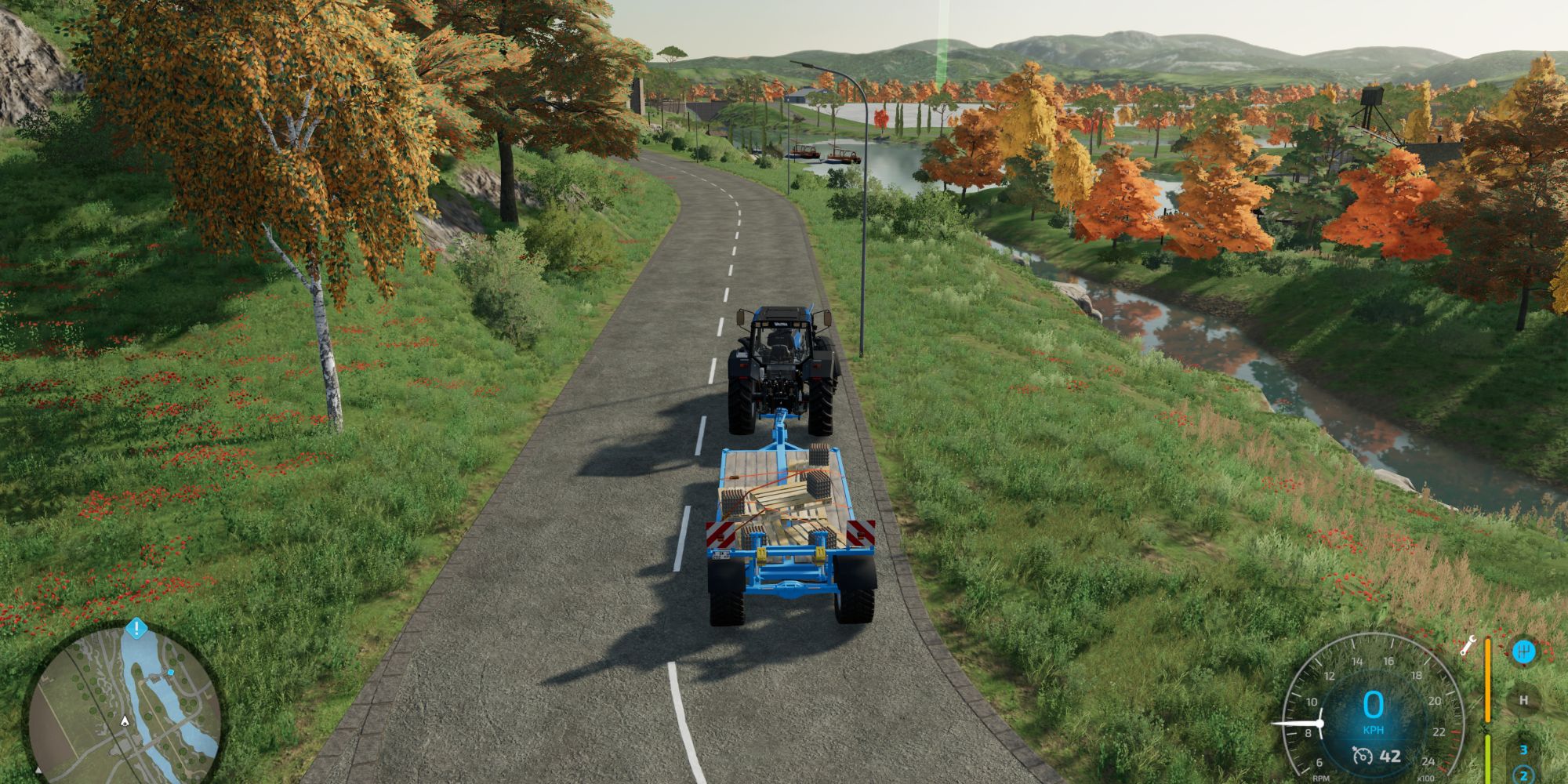 A tractor selling the finished goods in Farming Simulator 22.