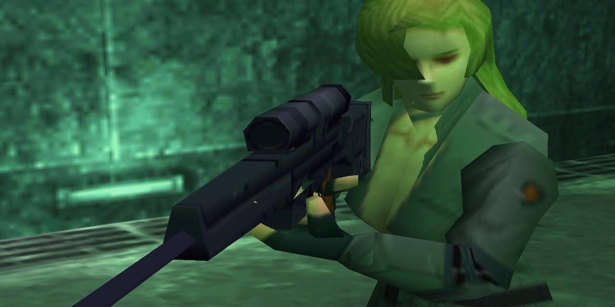 Metal Gear Solid screenshot of Sniper Wolf with her rifle in her hands.