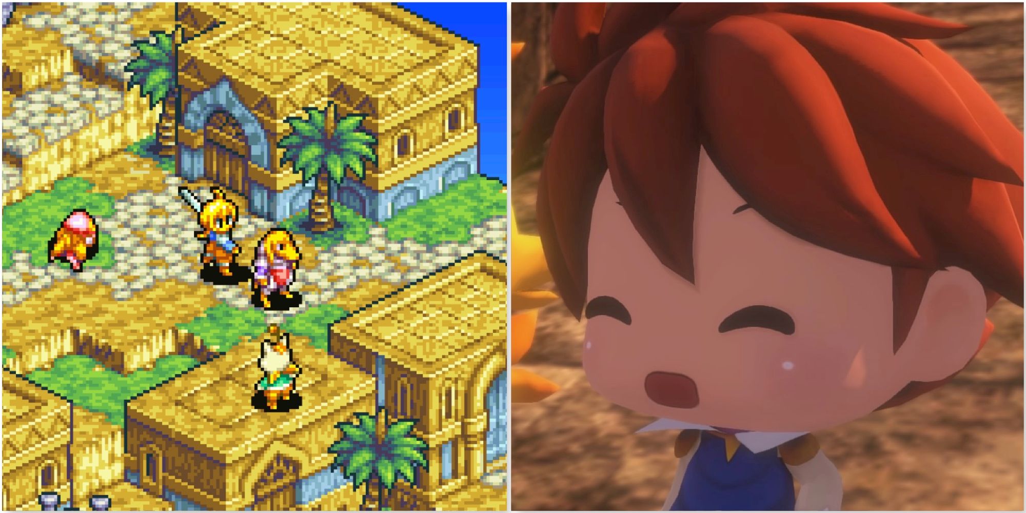 Fighting a battle in Final Fantasy Tactics Advance and Bartz in World Of Final Fantasy