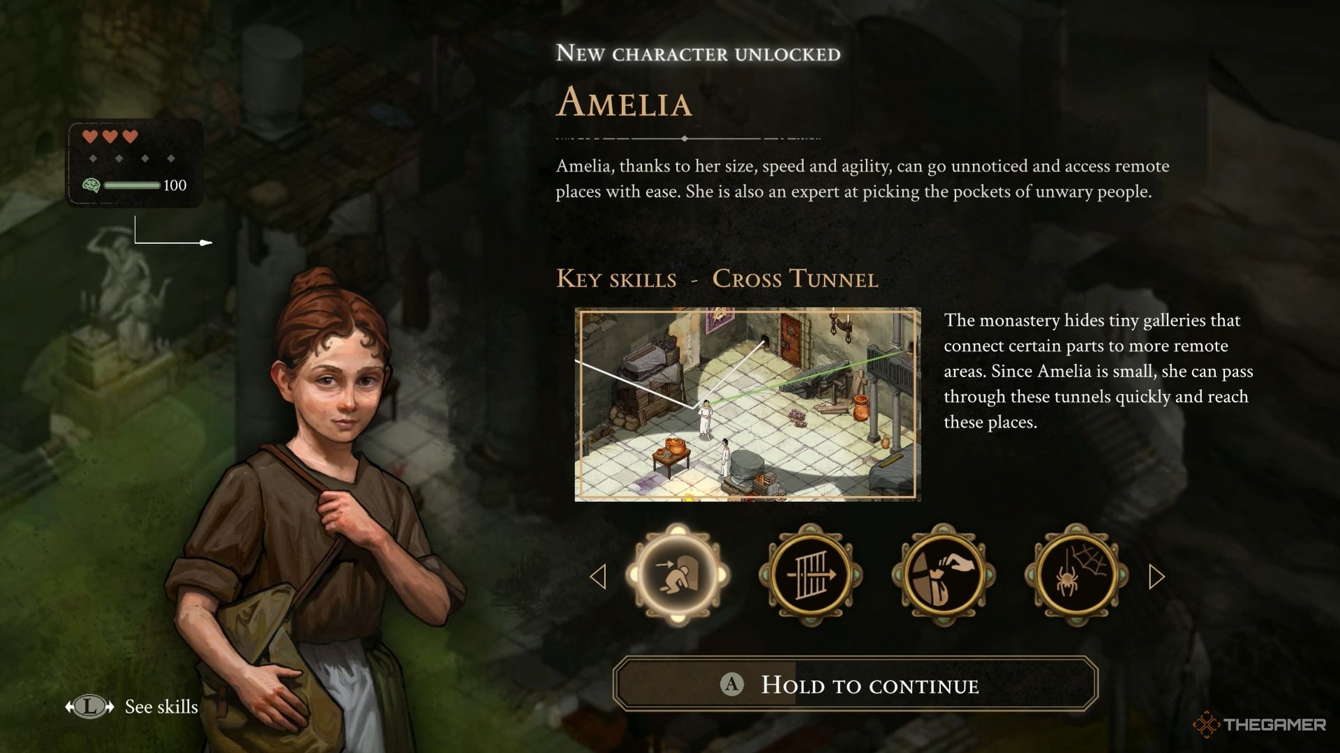 The player unlocks the Amelia character in The Stone Of Madness.