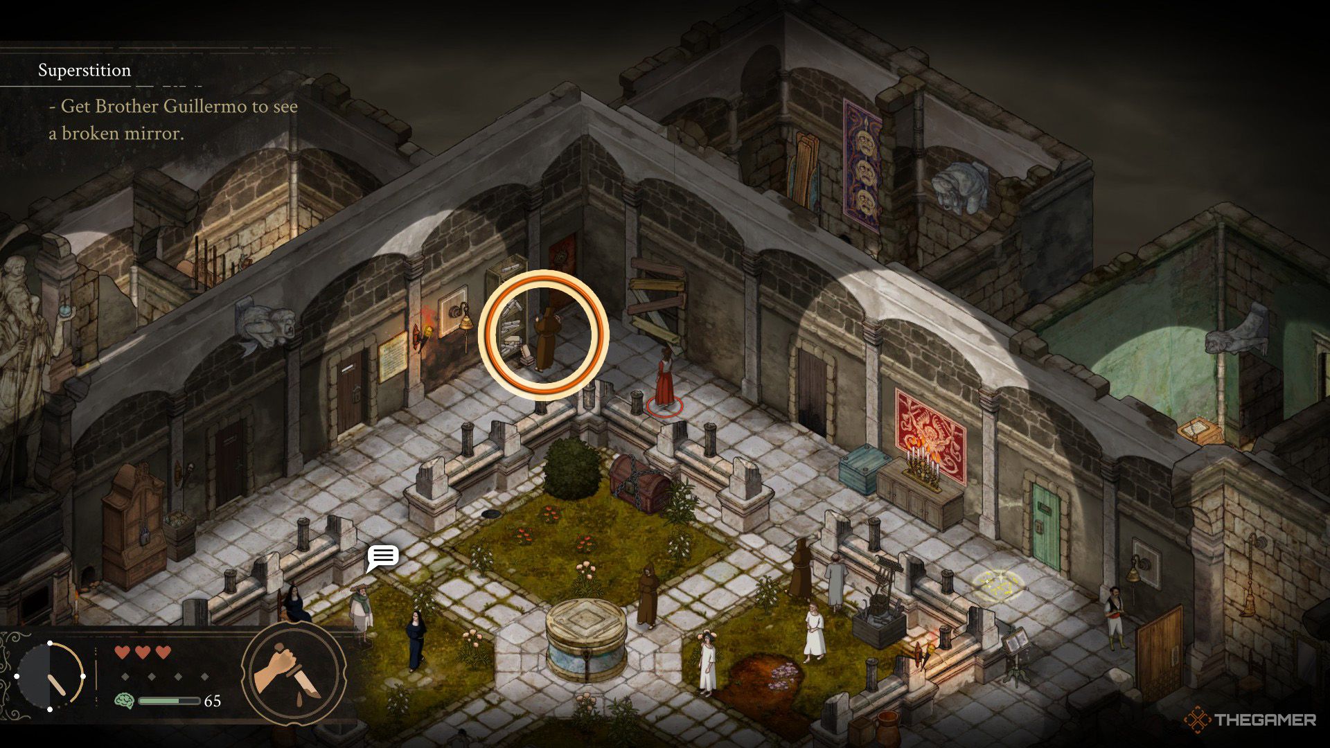 An orange circle shows the location of the Brother Guillermo's place in The Stone Of Madness