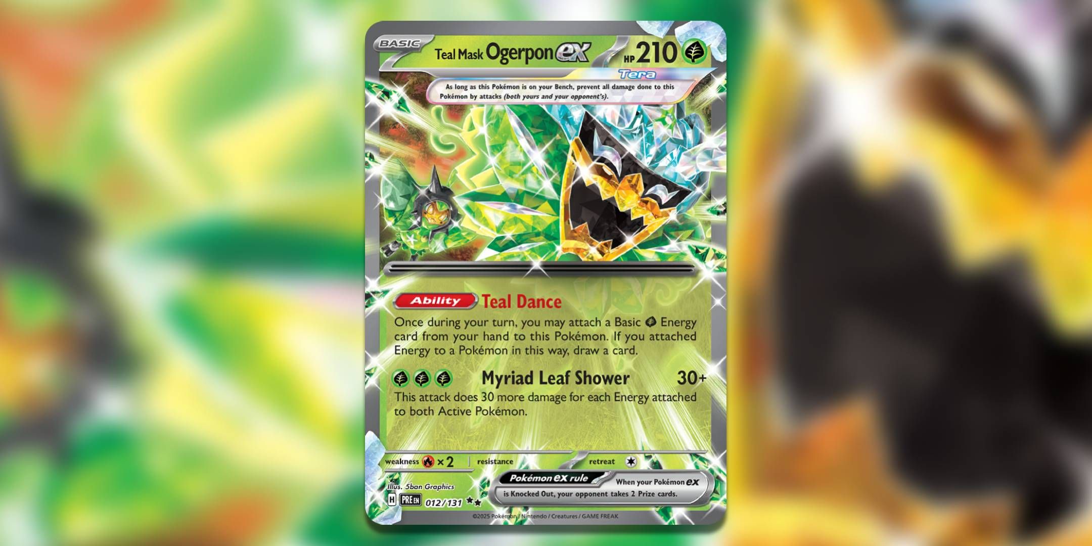 The Pokemon TCG card Teal Mask Ogerpon ex by 5ban Graphics.