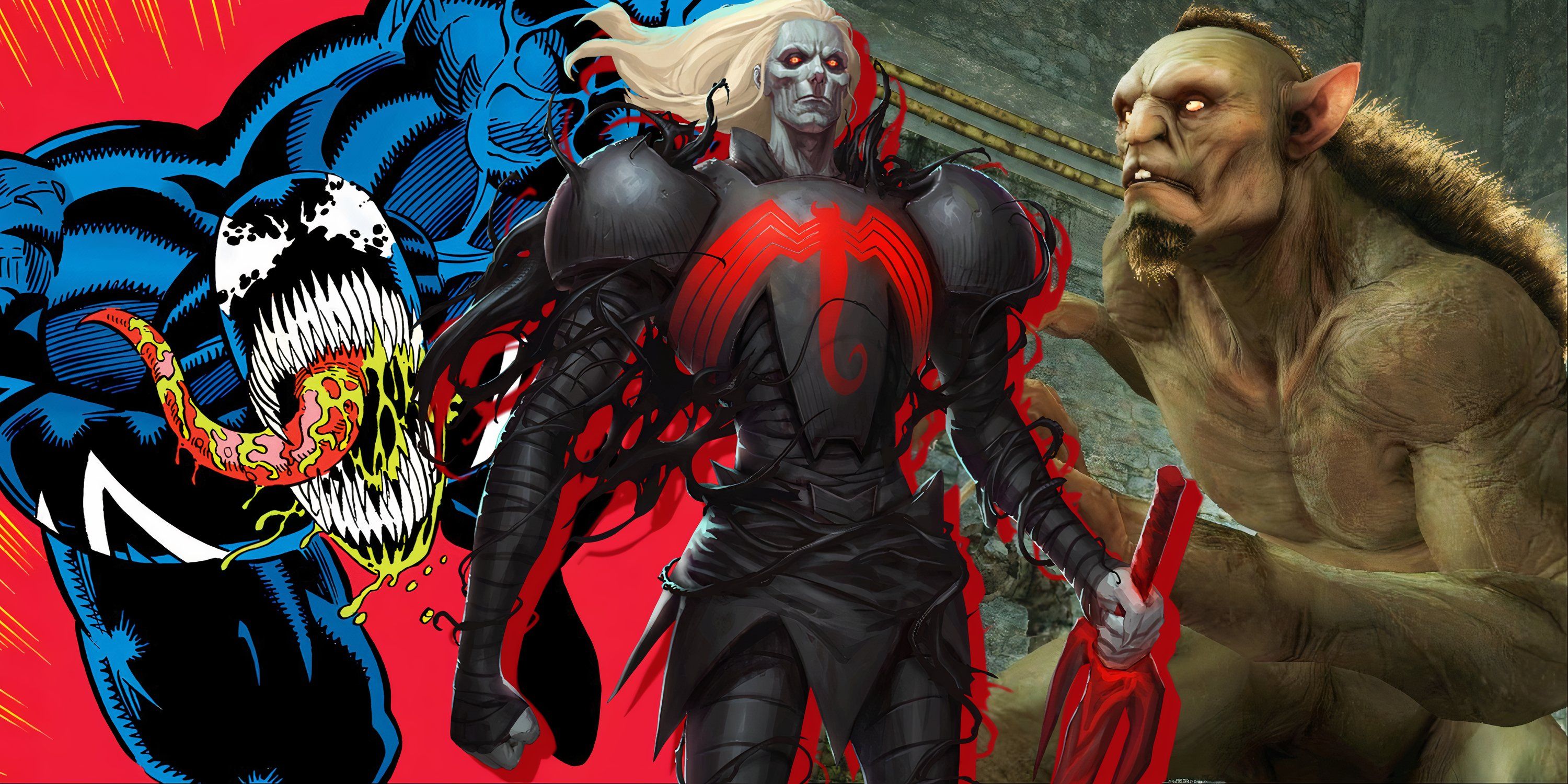 Split image of Venom, Knull, and Vermin from Marvel