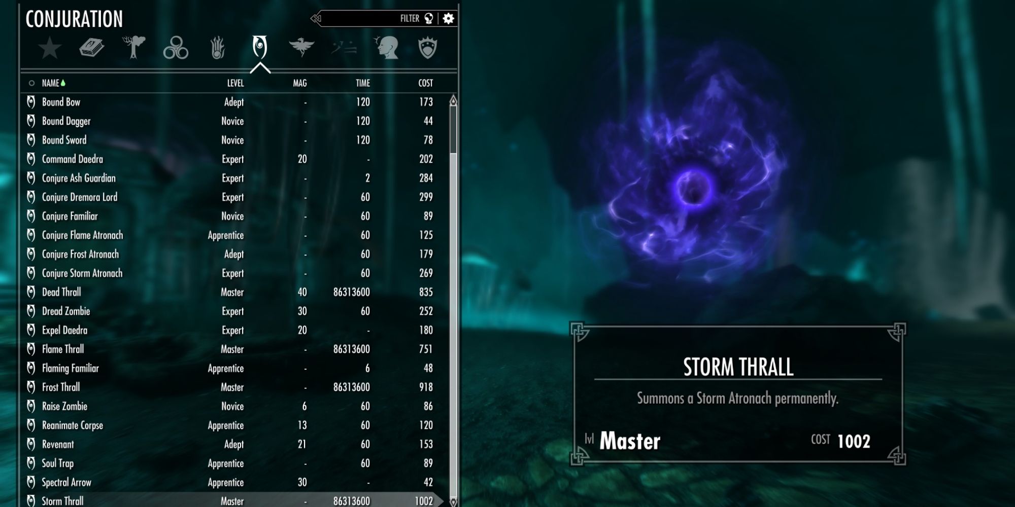 Skyrim Spellbook Storm Thrall spell