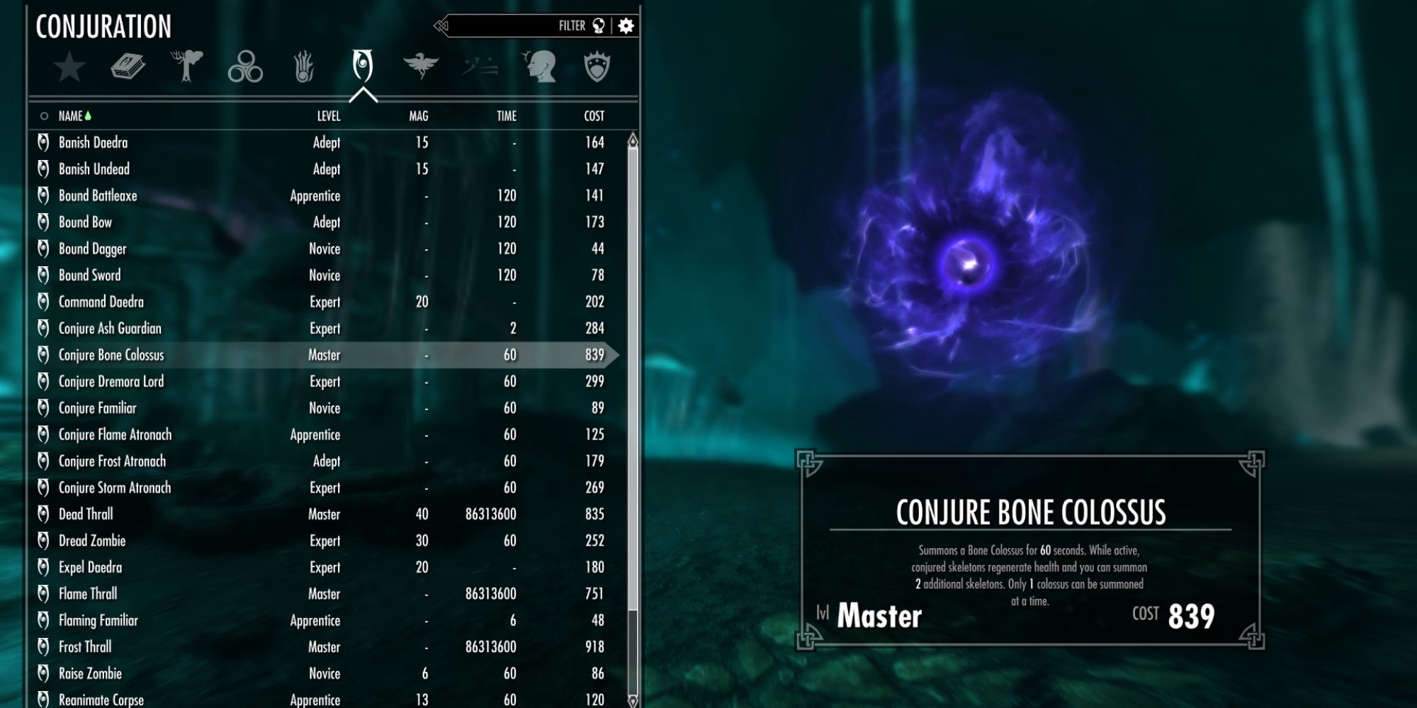 Skyrim Spellbook Bone Colossus spell