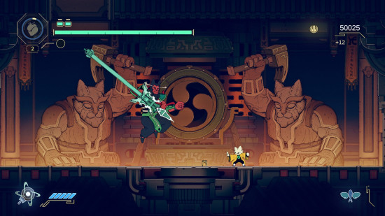 Yi dodges an attack from a formidable enemy in Nine Sols, one of the best Metroidvania games.