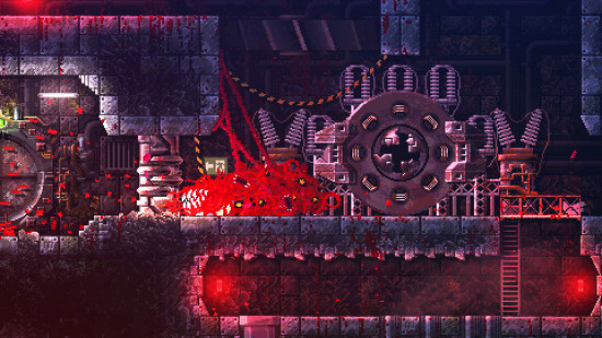 Best Metroidvania games: a red, fleshy monster in an abandoned facility