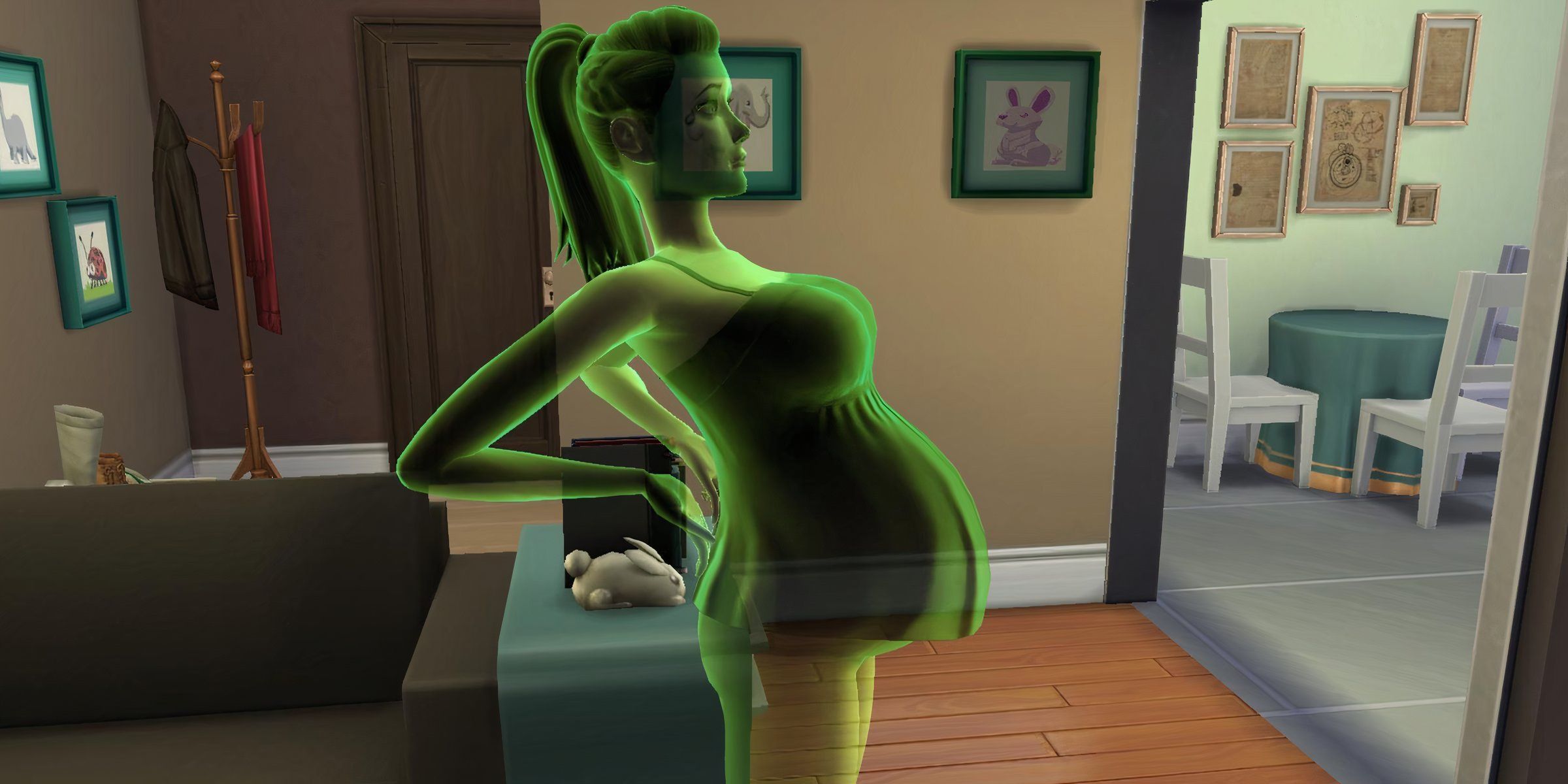 A Pregnant Ghost Sim Stretching Inside Their Home From The Ghosts Can Have Babies Mod In The Sims 4.