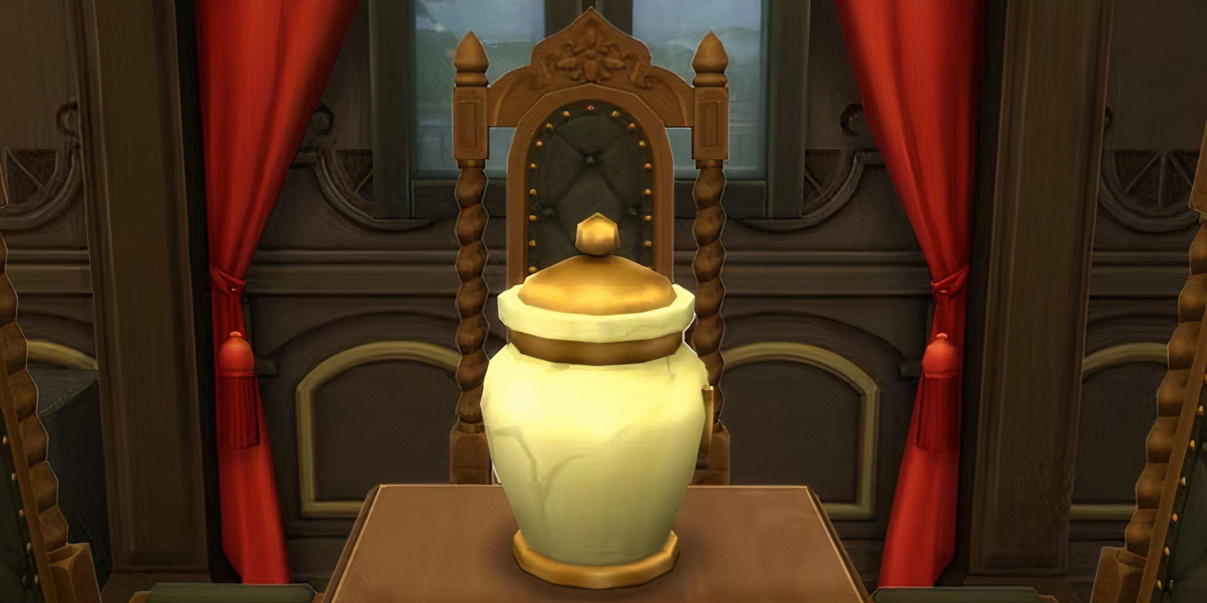 The Simple Urn In A Fancy Room With A Flower In-front Of It In The Life & Death Expansion In The Sims 4.