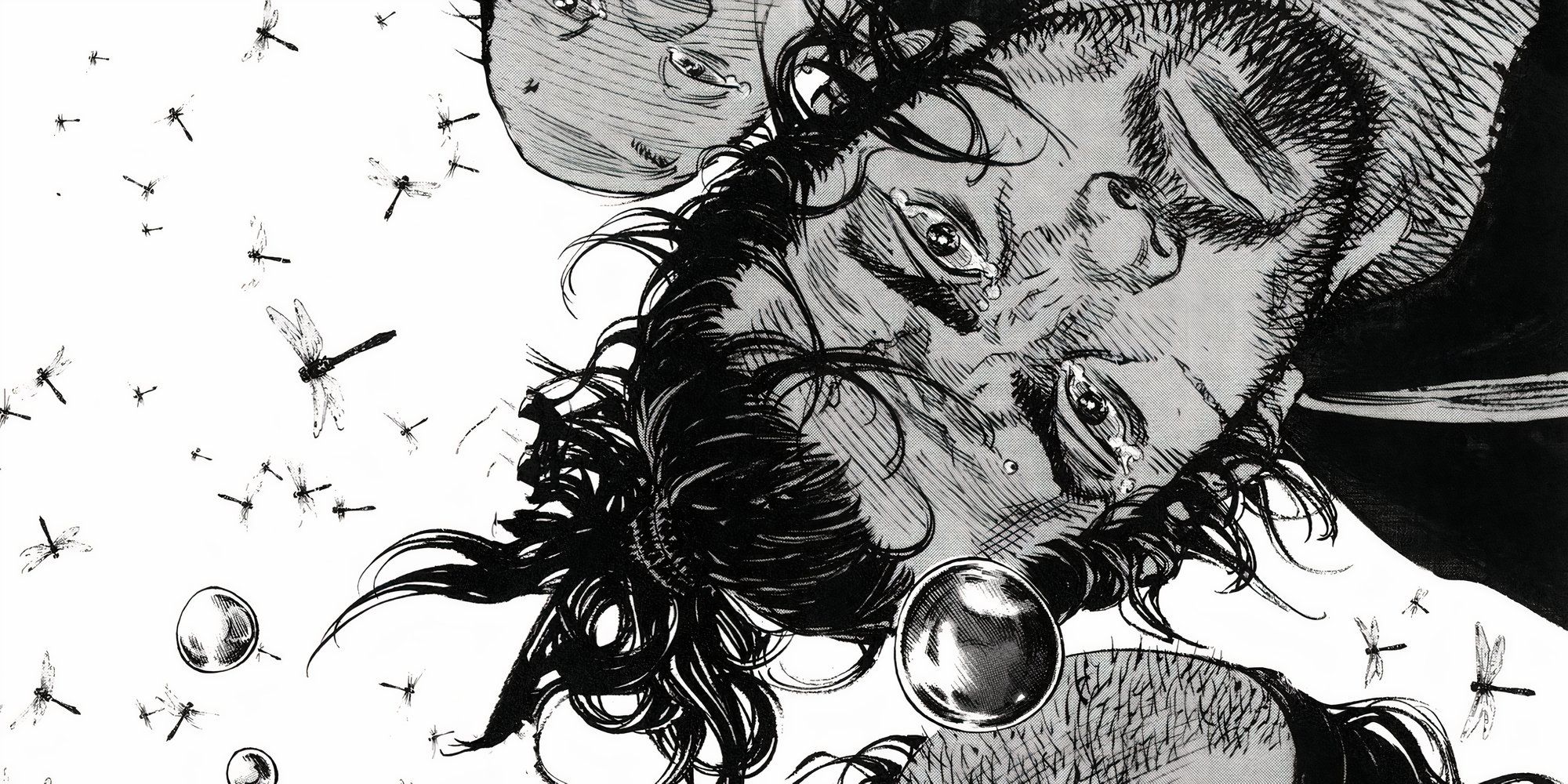 a very artistically pleasing panel from vagabond with characters crying.