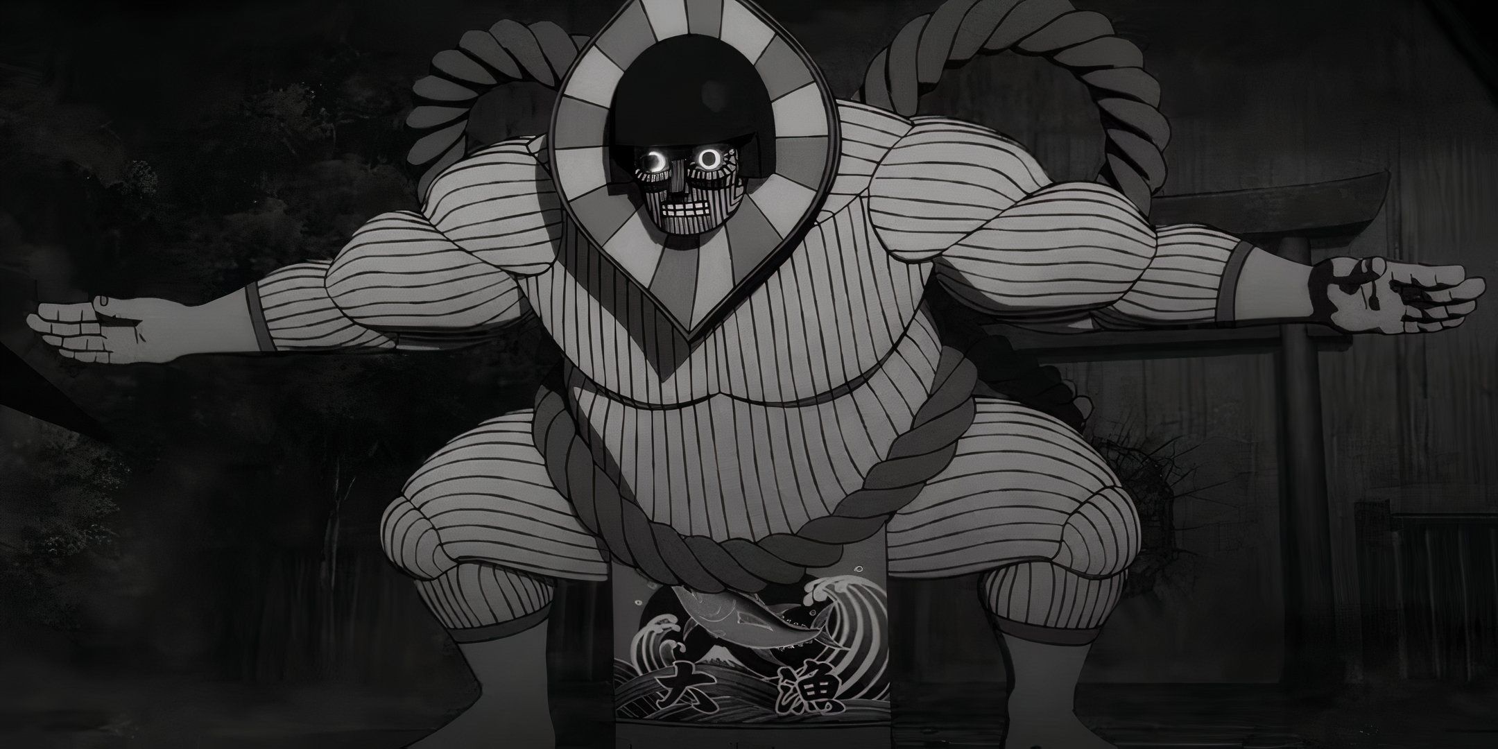 An image of Flatwoods Monster in sumo wrestler pose.