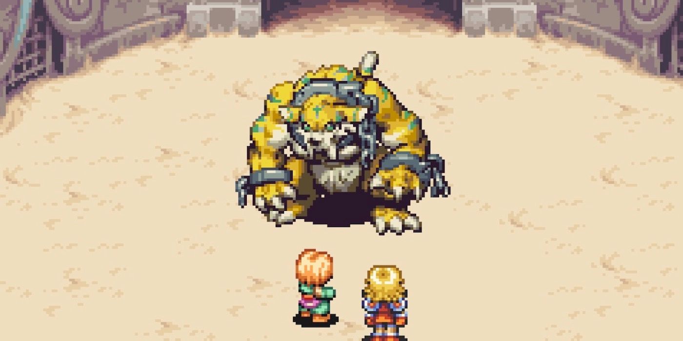 Sword of Mana gameplay of large beast boss in arena